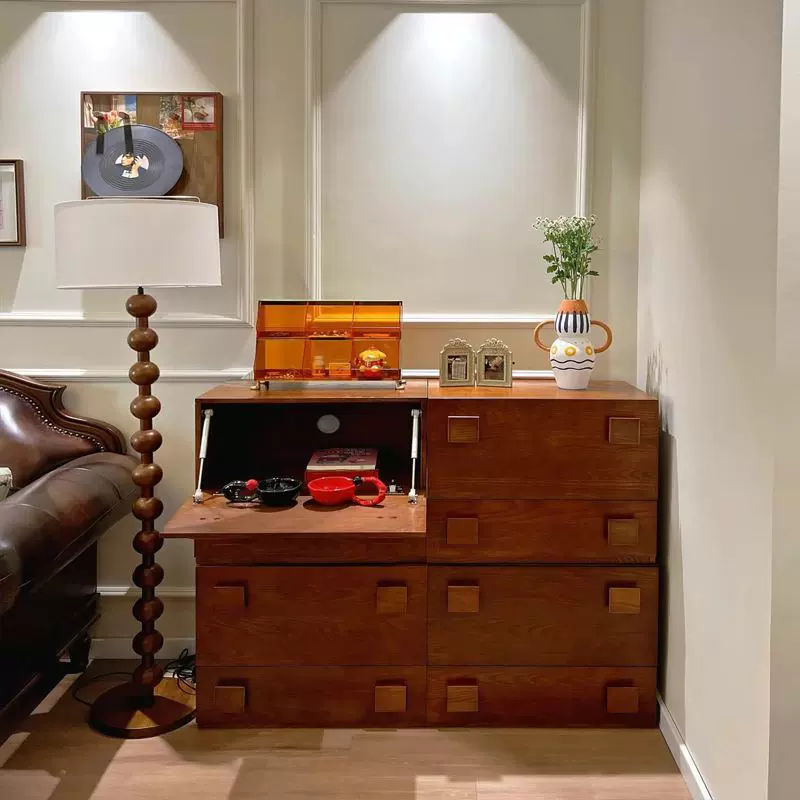 木质电视柜客厅收纳中古模块边柜美式复古柜子多功能落地可移动