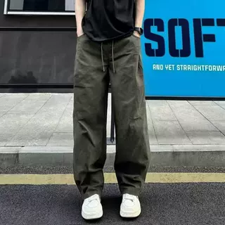 2026春秋季复古纯色褶皱设计高质量新款男装百搭时尚直筒休闲长裤