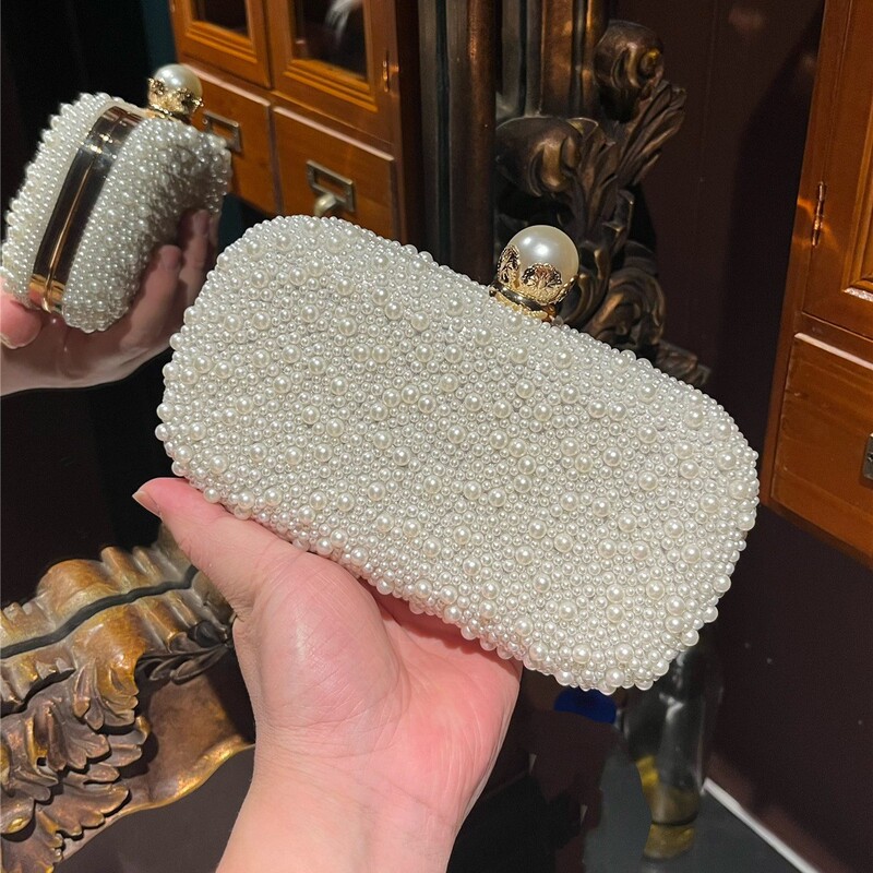 2025 New Cross-Border Women's Bag Evening Party Bag Pearl Ball Bag Clutch Bag Beaded Women's Bag Dress Party Bag