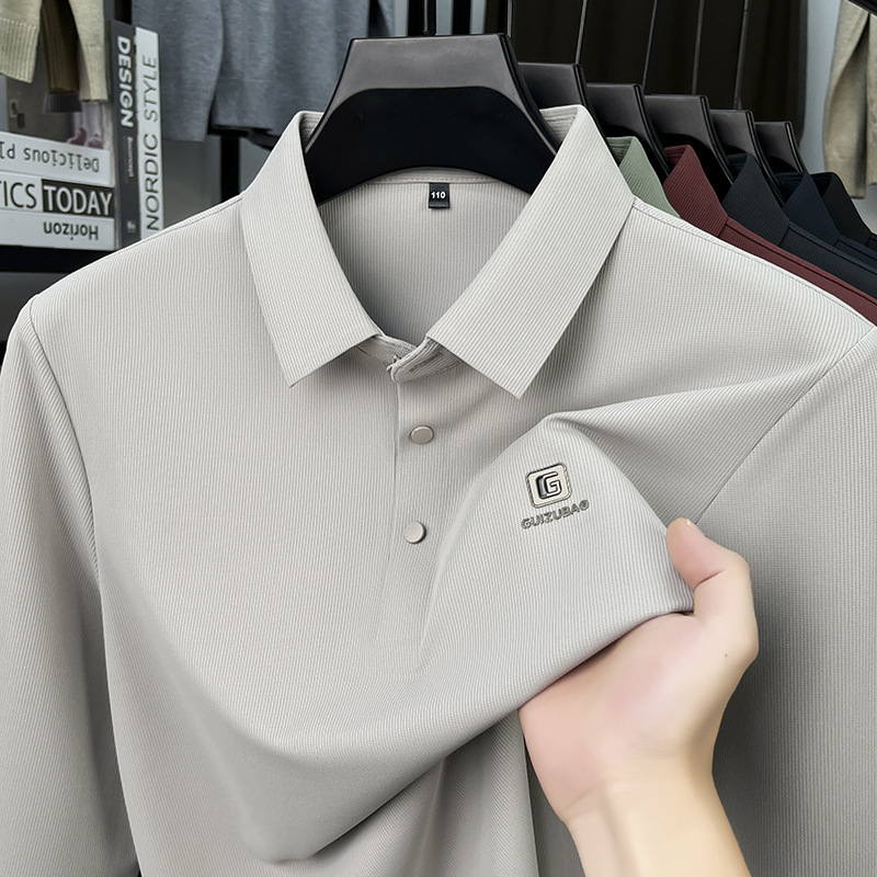 Autumn Long-Sleeved New Style Fully Seamless Cost-Effective Polo Shirt Casual Men's Business Silky Lapel T-Shirt Fashion Clothing