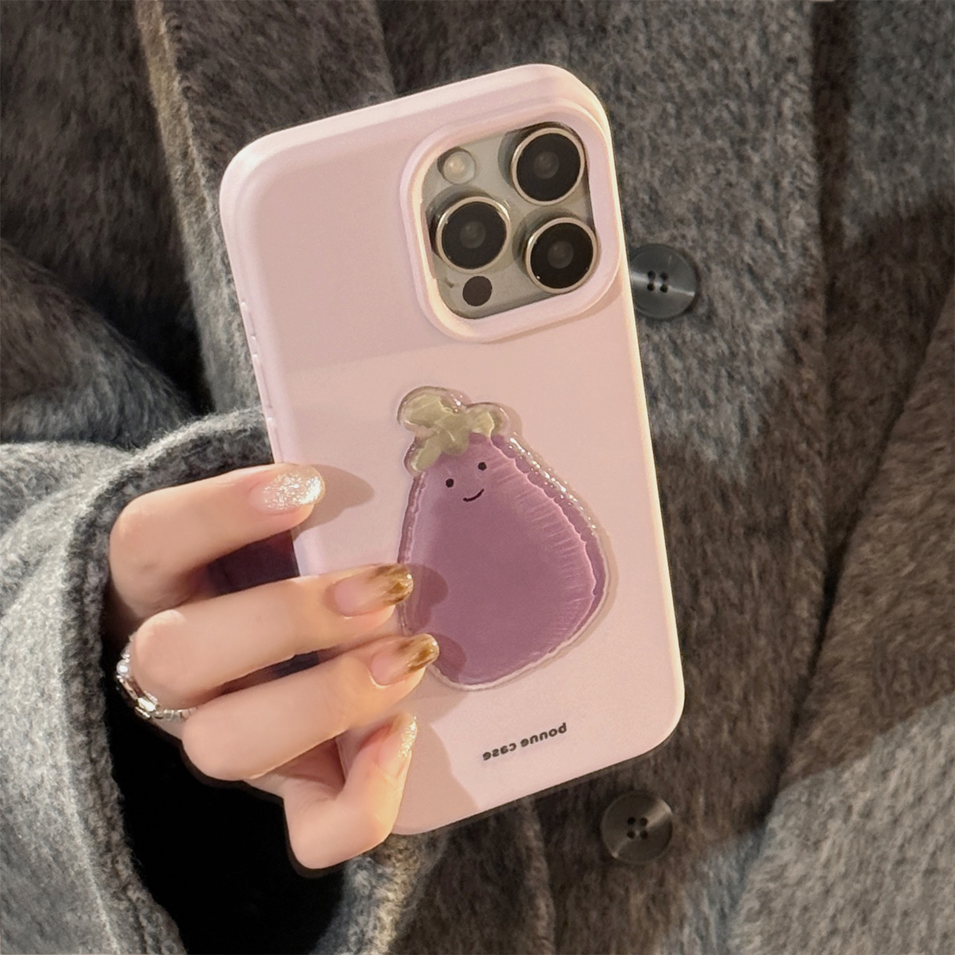 Simple y linda berenjena morada para Apple 16promax funda para teléfono de silicona iPhone15/14 niñas 13p