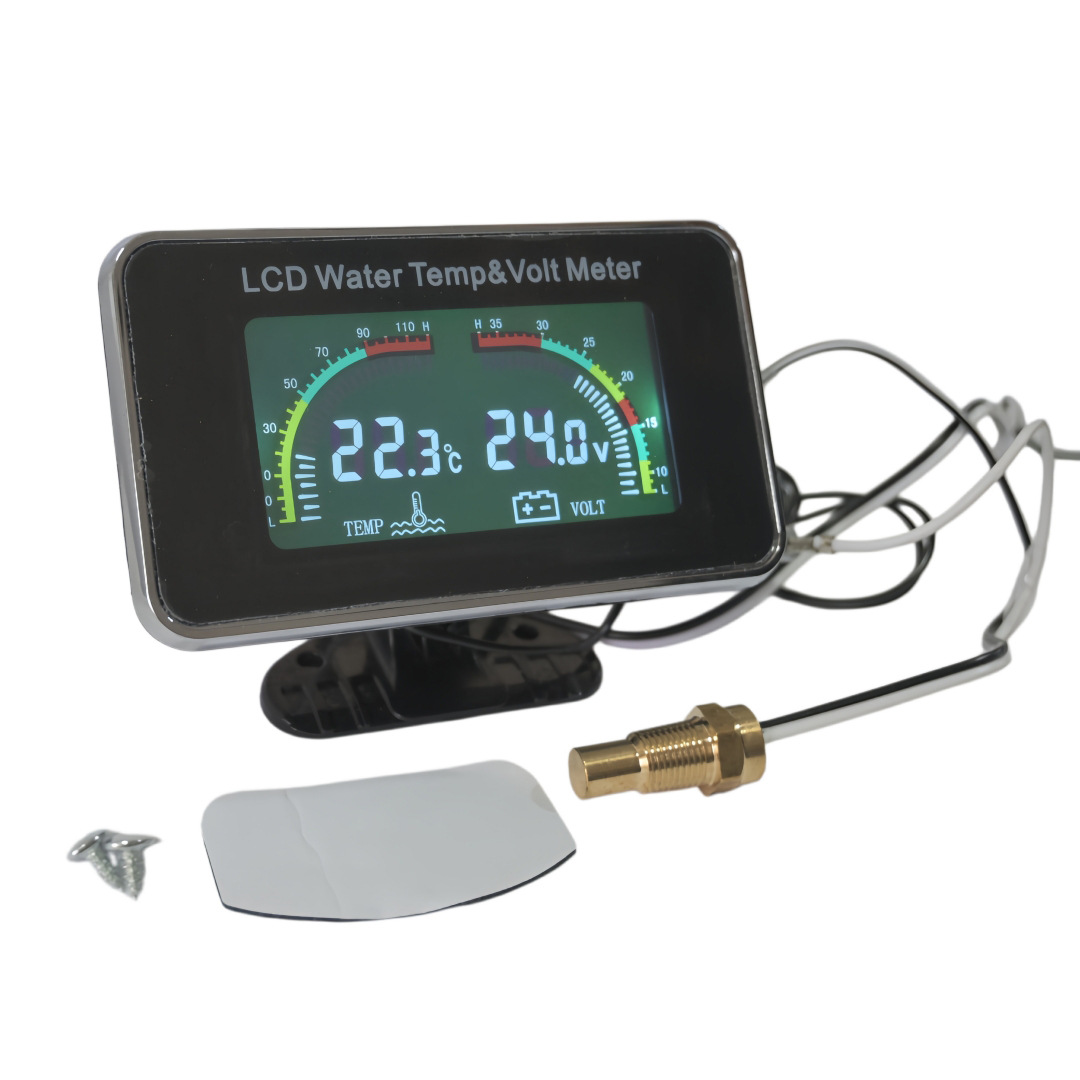 LCD display car water temperature and voltage two-in-one combination gauge 12V/24V universal for truck modification digital display LCD water temperature