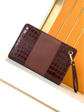 L家头层牛皮男士商务休闲动物纹路大牌真皮手包