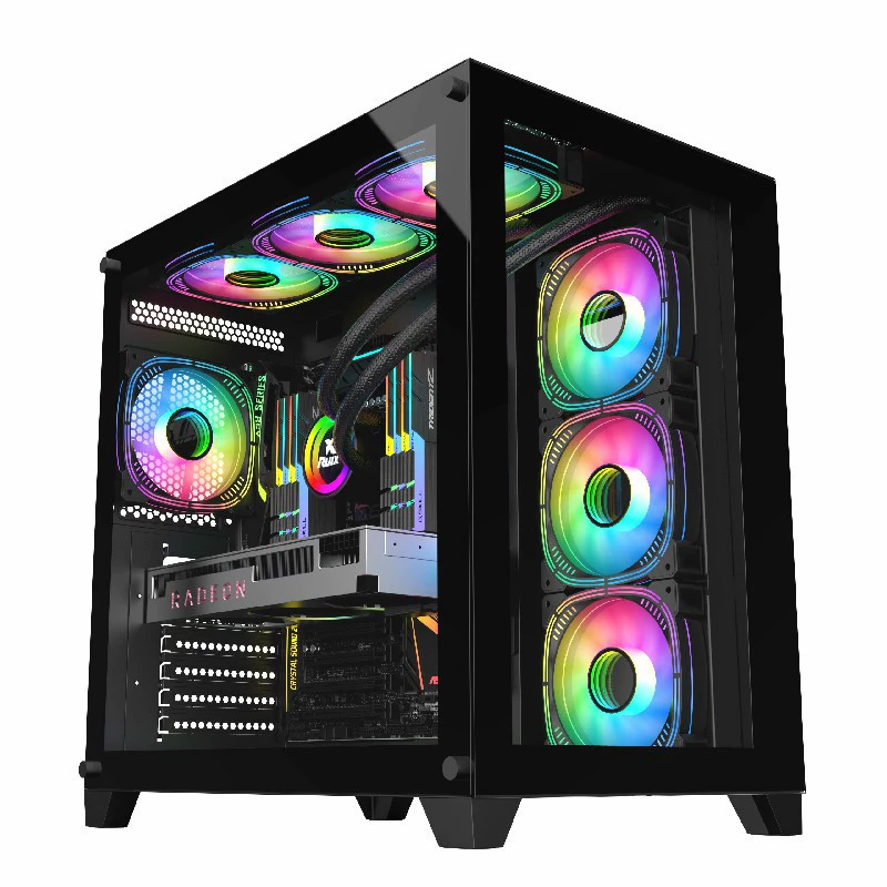 Корпус для ПК EVESKY S920, поддержка M-ATX/ATX, двойное закалённое стекло, 240/360 мм водяное охлаждение