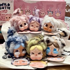 新品广州版豹豹猫猫系列搪胶脸毛绒挂件包包钥匙扣盲盒礼物批发
