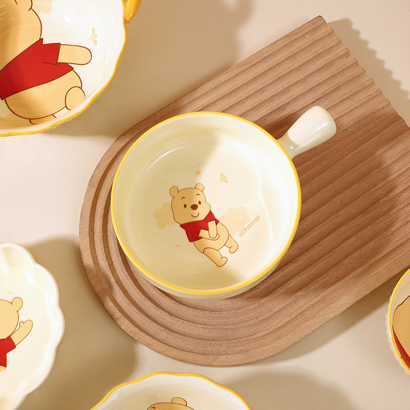 Genuine Winnie the Poole Ceramic Handle Bowl Household Tableware Cartoon Rice Bowl Cute Ceramic Bowl Salad Bowl Noodle Bowl Soup Bowl