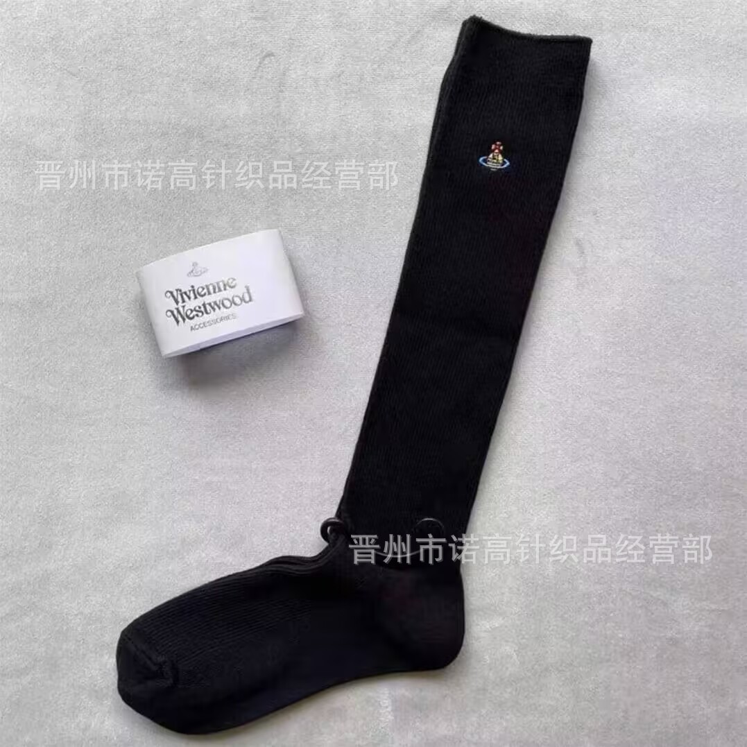 Calcetines japonesas bordadas Saturno rodilla sobre rodilla calcetines sólidas escolares de doble aguja peinadas calcetines de algodón