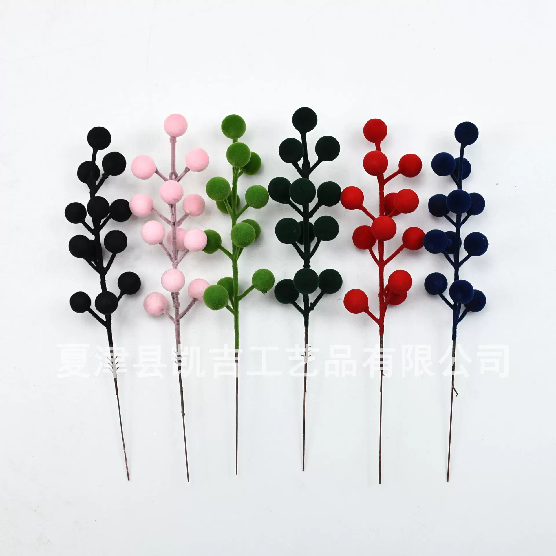 定制冬青果仿真植绒红果十二叉圣诞春节婚庆配件红绒12果植绒插枝