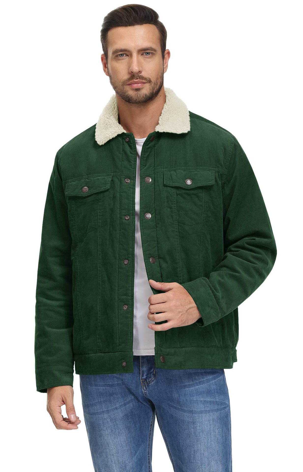 Men's 2024 new corduroy lapel long sleeved plush loose casual men's jacket_voghion.com