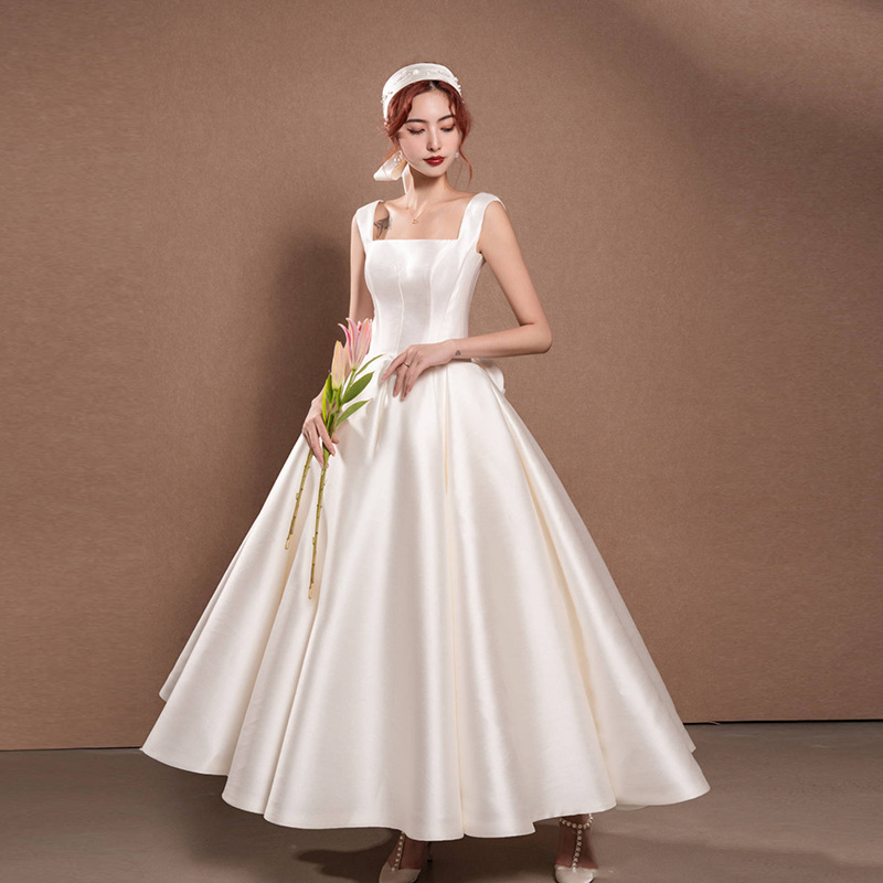 Travel Photography Light Wedding Dress 2026 New Style Casual Simple Forest-Style Dress Hepburn Strapless Going-Out Dress Satin Light Wedding Dress Travel Photography Light Wedding Dress 2026 New Style Casual Simple Forest-Style Dress Hepburn Strapless Going-Out Dress Satin Light Wedding Dress