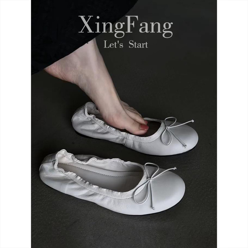 Cowhide Version~Retro Style Shallow-Mouthed Single Shoes for Women 2026 New Style Soft-Soled Egg Roll Shoes Slip-On Flat Ballet Shoes Cowhide Version~Retro Style Shallow-Mouthed Single Shoes for Women 2026 New Style Soft-Soled Egg Roll Shoes Slip-On Flat Ballet Shoes