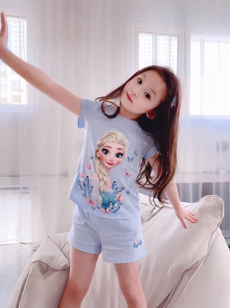 Pijamas de algodón de verano de niñas 2026 nuevos niños delgados ropa para el hogar de niños niñas Aisha set de mangas cortas