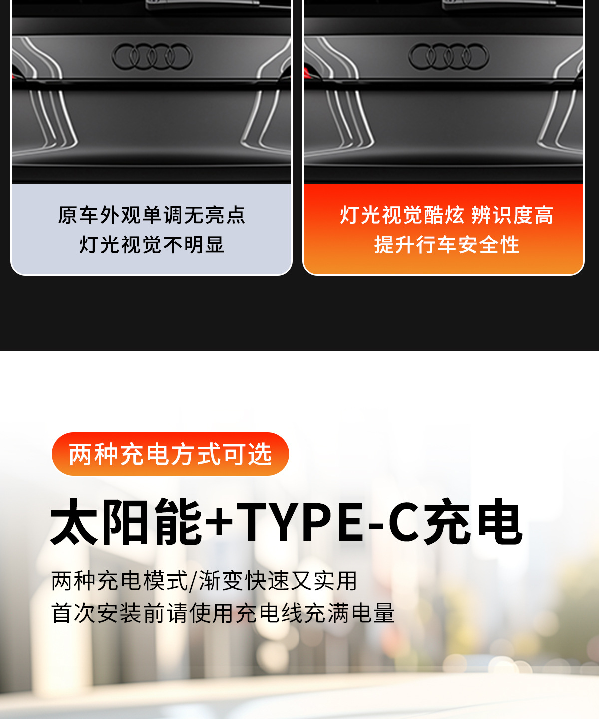 Cross-border automotive dynamic evil eye solar-powered LED warning light for trucks and vans