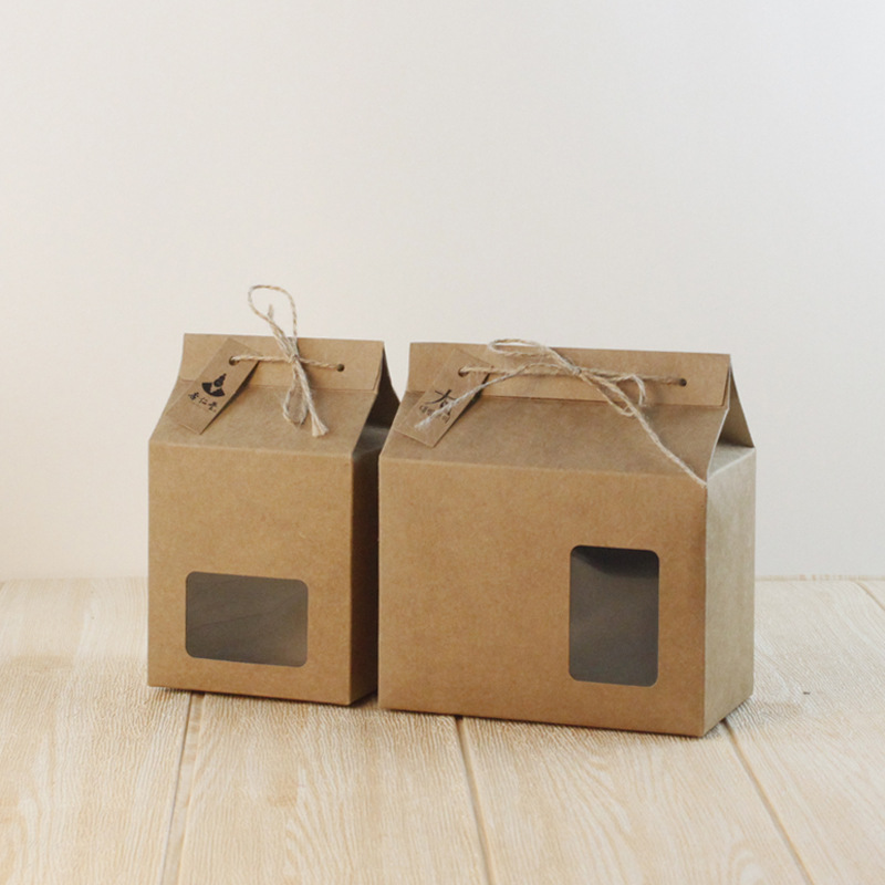 En stock Kraft caja de papel de color flor té snack cuerda de cáñamo ventana regalo portátil universal personalizado actividad caja de embalaje