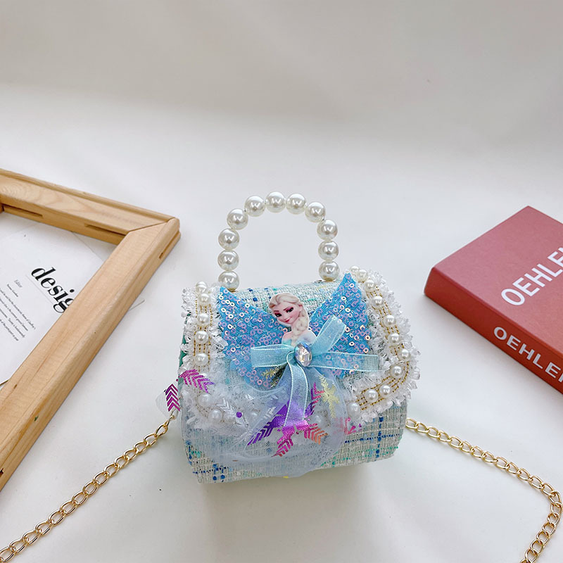 Bolsos infantiles niñas princesas niñas mochilas de hombro estilo caricatura encantador bolso de perlas de cadena