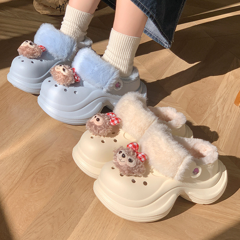 女秋冬EVA防寒保暖棉拖鞋厚底可爱毛绒洞洞鞋居家外穿两穿拖|undefined