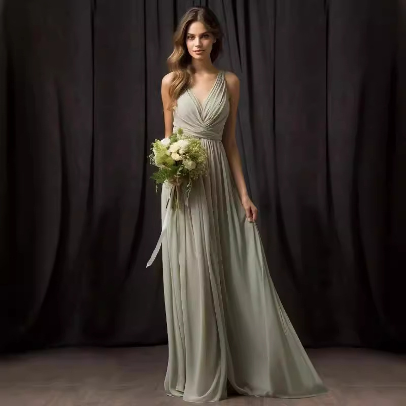 Bridesmaid Evening Dress Amazon Aliexpress 2024 New Wedding Banquet Wedding V Neck Slit Dress Backless