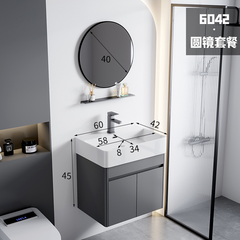 6042 lavabo de cerámica + espejo redondo