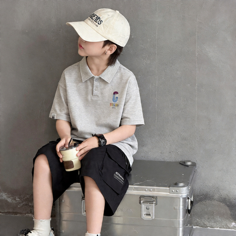 Boys' Summer Outfit 2026 New Summer Short-Sleeve Polo Shirt for Older Children Boys Summer Sports Two-Piece Set
