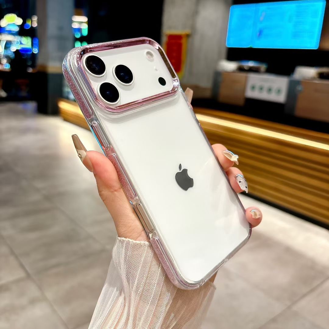 适用iPhone17Promax闪粉边框手机壳苹果16简约电镀15防摔14保护套