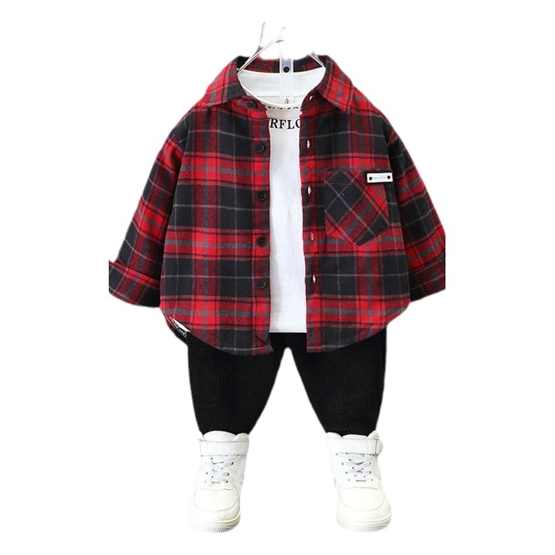 Детская рубашка в клетку с флисовой подкладкой, новая модель осень-зима 2025 года, утолщенная, модная, с мягкой подкладкой.