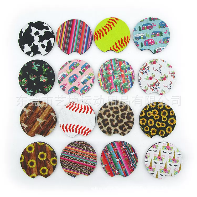 现货批发天然橡胶汽车杯垫潜水料隔热防水防滑垫图案可热转印LOGO