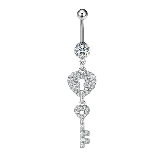 Amazon's new zircon navel ring—silver-colored belly button piercing jewelry, available for wholesale and dropshipping via cross-border e-commerce.