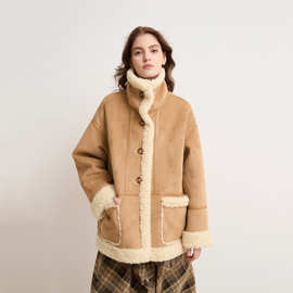 2025新两面穿羊羔毛皮毛一体立领毛毛外套女秋冬季加绒加厚机车服