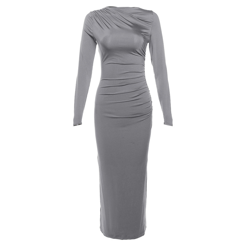 Women's Summer Elegant Slim Fit Long-Sleeve Solid Color Bodycon Dress