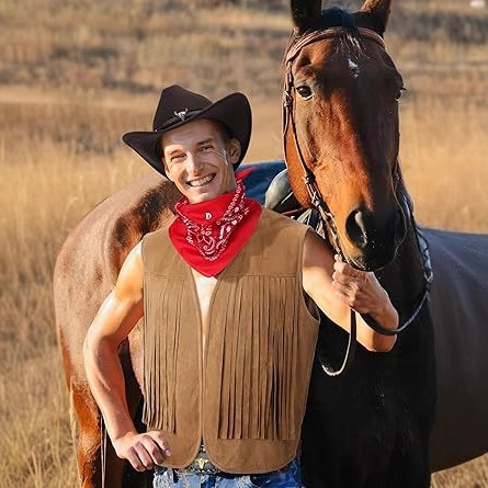 European and American Cross-Border Foreign Trade Men's Western Cowboy Retro Hippie Tassel Suede Vest