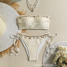 2025欧美新款性感纯色抹胸贝壳女士沙滩度假泳衣bikini外贸泳装