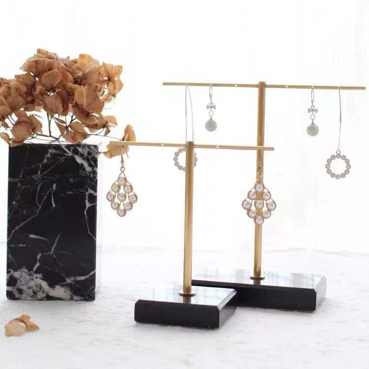 厂家生产高档大理石耳环展示架 不锈钢金色耳饰架 衣帽间陈列耳环