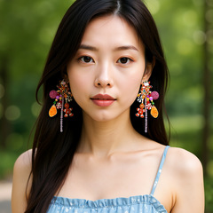 跨境圣诞节耳饰小众设计感合金滴油姜饼人卡通彩色房子流苏女耳饰