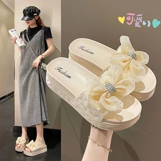 女夏季2026新款4cm泡泡纱外穿时尚百搭耐磨厚底海边沙滩一字拖鞋
