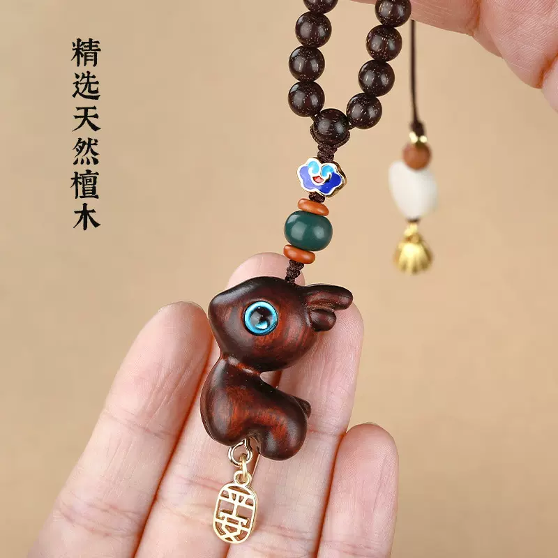 一路平安天然檀木小鹿汽车后视镜挂件可爱车内饰车挂吊坠创意挂饰