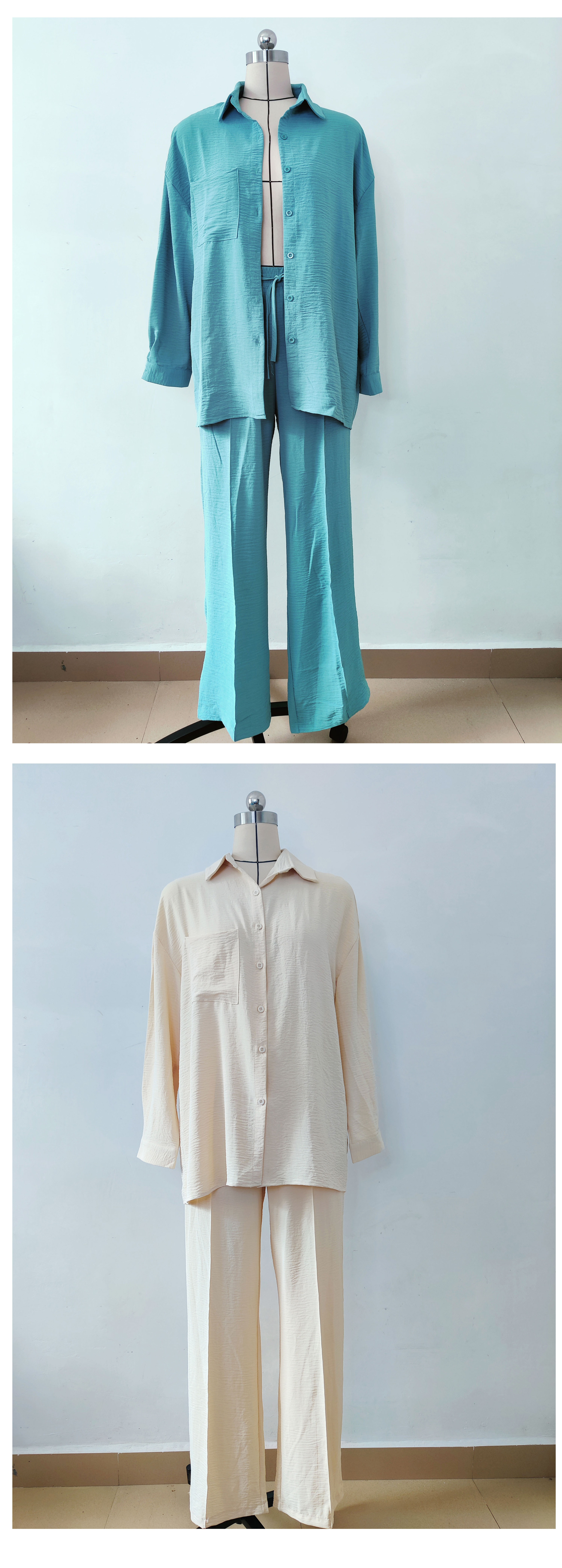 Conjunto de dos piezas para mujer camisa holgada y pantalón_voghion.com