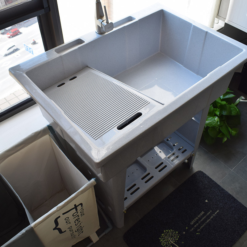 プラスチック製の洗濯槽、洗濯キャビネット、バスルームキャビネット、洗濯板付きバルコニー、床置き洗濯槽、洗面台、厚みのある洗濯台工場|undefined