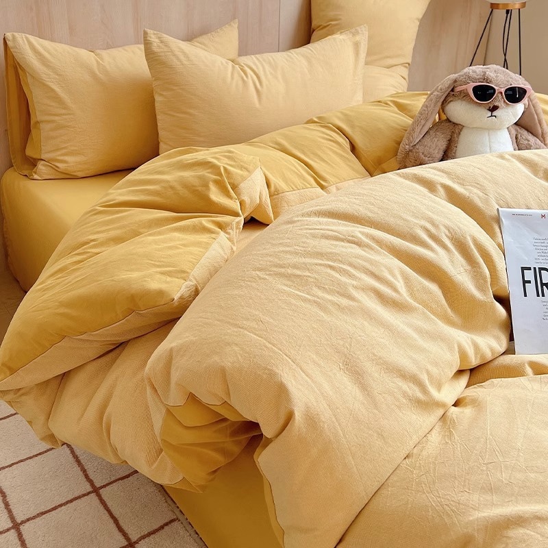 Algodón lavado de algodón Juego de cuatro piezas Algodón puro 2024 Nuevo otoño e invierno Sábana simple Funda de edredón Juego de cama de tres piezas 4