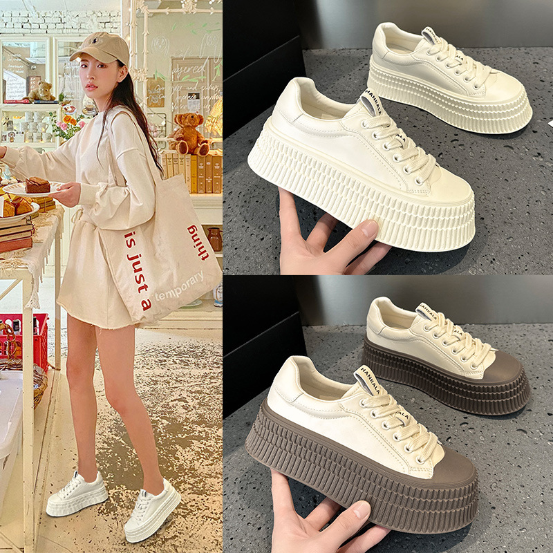 Internet Celebrity Platform Biscuit Shoes For Women Popular Super Hot Genuine Leather White Shoes For Women Spring Breathable Sneakers