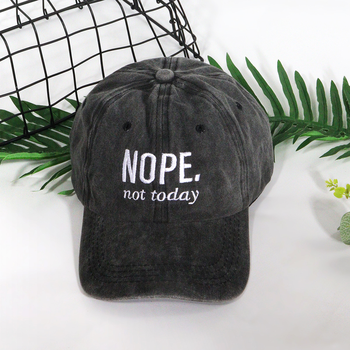 Unisex Casual hundred alphabets NOPE embroidered washed baseball cap curved cap ins style_voghion.com