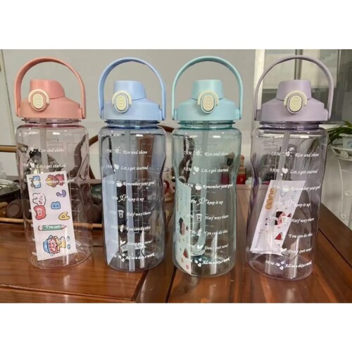 2000ml large capacity water bottle for female students high quality portable handle transparent plastic sports belt scale water cup 