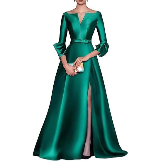 2025 New Mother of the Bride Wedding Dress Satin Long Toast Dress Guest Dress Women's Sexy Slit