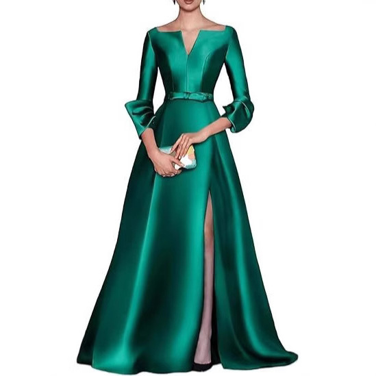 2025 New Mother of the Bride Wedding Dress Satin Long Toast Dress Guest Dress Women's Sexy Slit