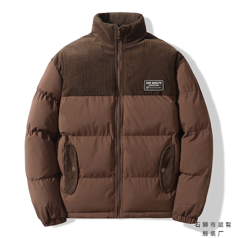 2023情侣款新款灯芯绒拼接刺绣日系宽松大码保暖棉服休闲潮牌