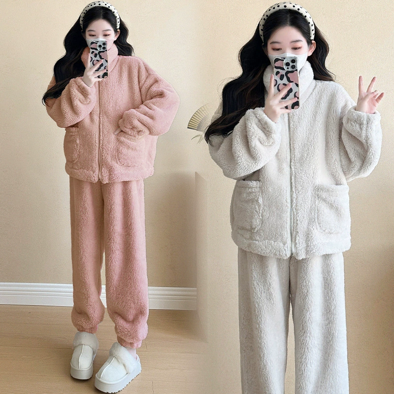 Плюшевый коралловый бархатный набор для беременных на осень и зиму 2024 новый свободный отдых снаружи теплая домашняя одежда можно носить после родов