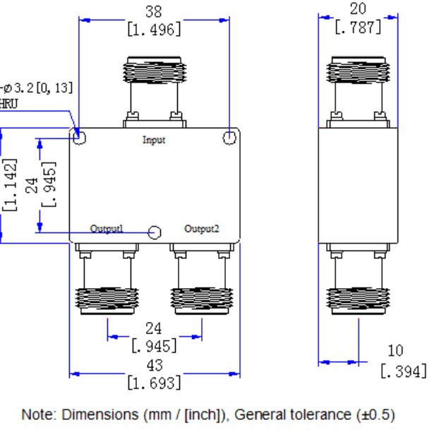 一分二路功分N头2000-8000M 2-8G射频WiFi微带功率二路分配合路器