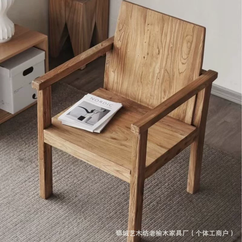 Новый китайский стиль старый стул для еды из вяза домашний спинка для чая шезлонги новый ретро массивный деревянный одноместный офисный стул