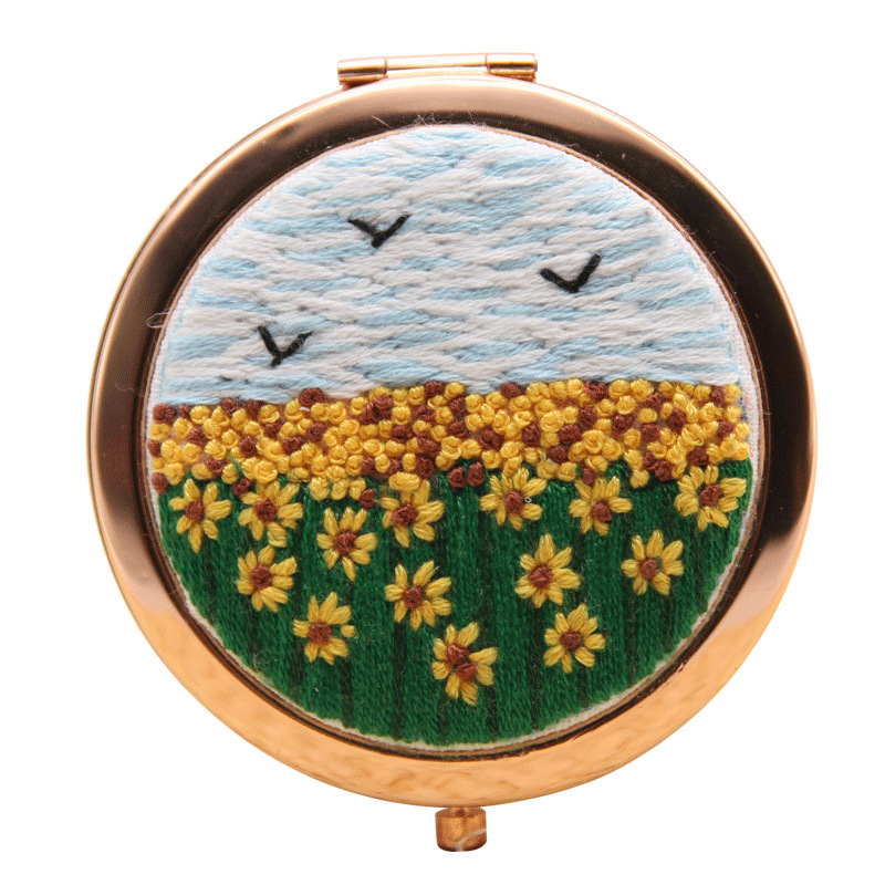 Bordado hecho a mano diy auto-bordado espejo cosmético paquete de material matar el tiempo de tela creativa Lu bordado espejo de mano de doble cara