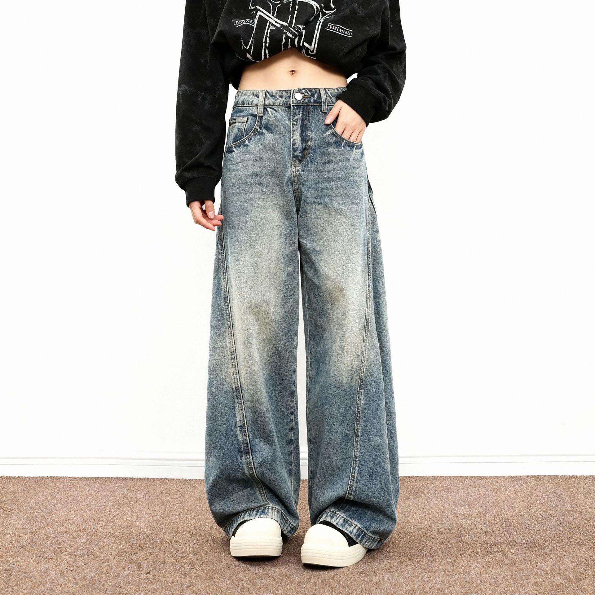 Men's Relaxed Fit Straight Leg Stretch Denim Jeans Vintage Wash Casual Comfort Pants_mkmklike.com