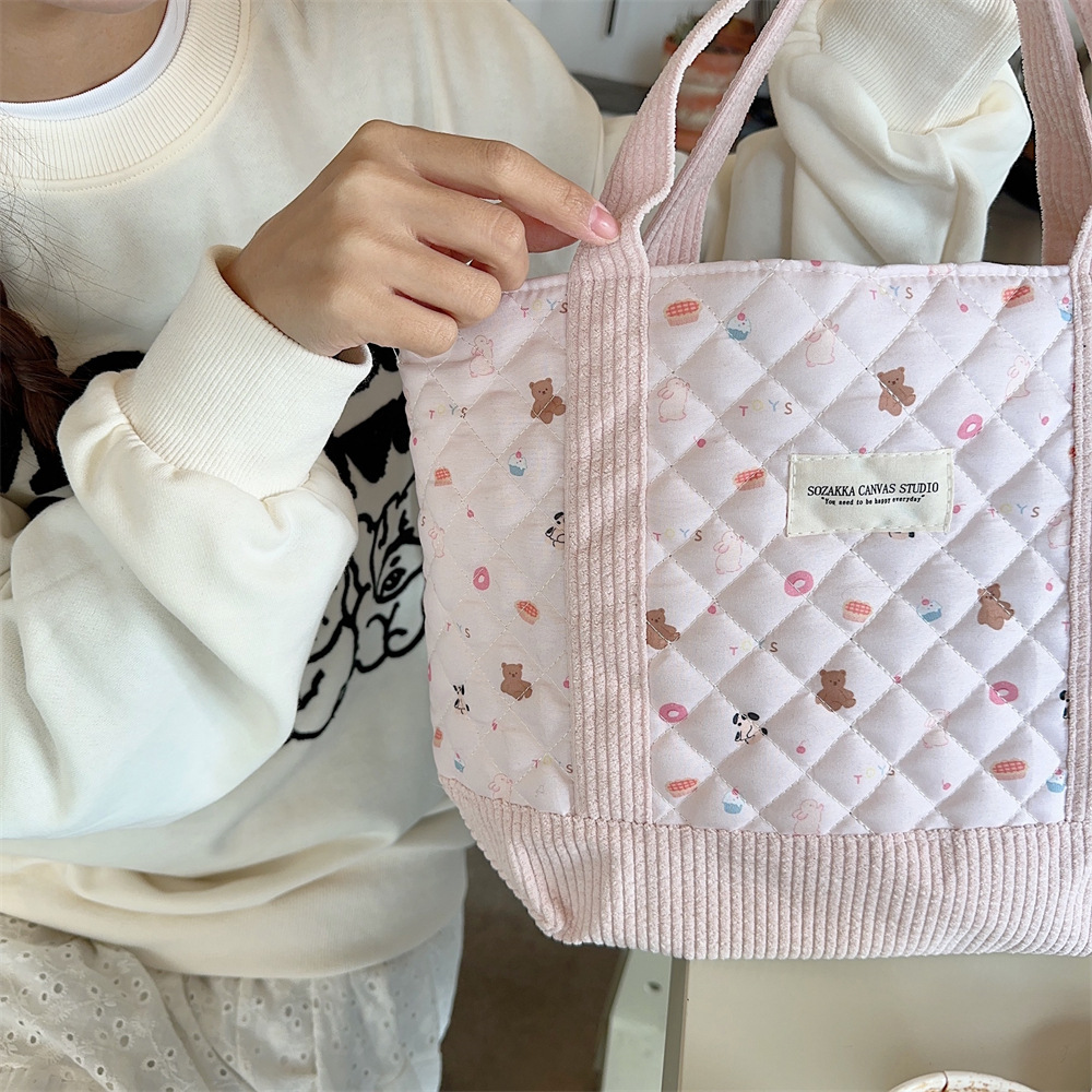310263 Cute Handbag for Women 2023 Mommy Bag, Bento Bag, Large Capacity quilted cotton-padded hand-held Commuter bag Item Picture